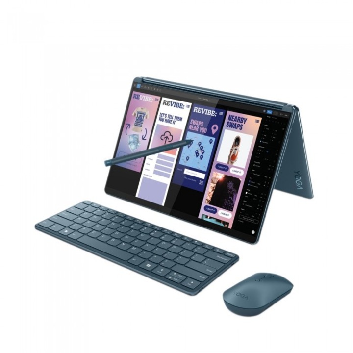 Laptop 2 az 1-ben Lenovo Yoga Book 9, Ultra 7 155U, OLED 2.8K, 32 GB RAM, SSD 512 GB, Tidal Teal, 13,3"