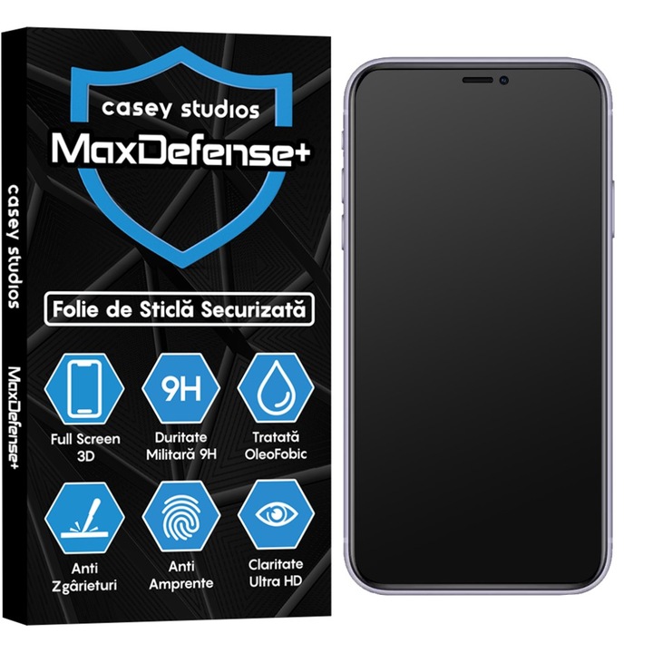 CASEY STUDIOS matt üvegfólia Apple iPhone 11 Pro Max készülékhez, MaxDefense+ matt, teljes 3D fólia, teljes ragasztó, edzett üveg, katonai keménység, Ultra HD, professzionális 3D képernyővédelem, karcálló, ütésálló, fekete