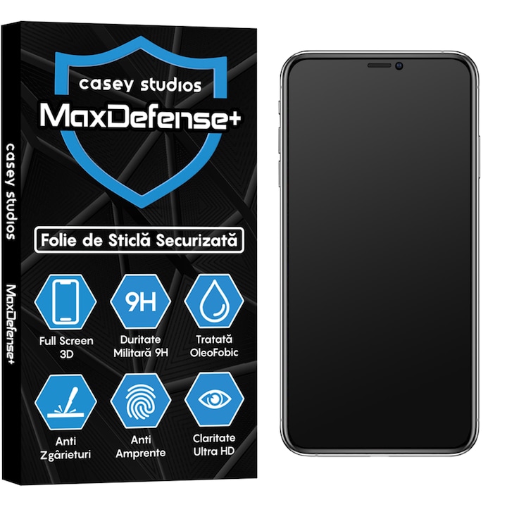 CASEY STUDIOS™ matt üvegfólia iPhone XR / 11-hez, MaxDefense+ matt, teljes ragasztó, biztonságos üveg, katonai keménység, ultra HD, professzionális 3D képernyővédelem, karcolásgátló, ütésálló, fekete