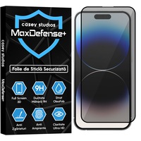 Folie Sticla Privacy CASEY STUDIOS™ compatibila cu iPhone 14 Pro, MaxDefense+ Privacy, Full Cover 3D, Full Glue, Sticla Securizata, Duritate Militara, Ultra HD, Protectie Profesionala Ecran 3D, Anti Zgarieturi, Anti Socuri, Negru