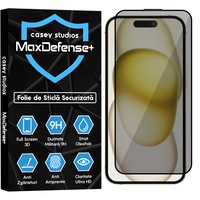 Folie Sticla Privacy CASEY STUDIOS™ compatibila cu iPhone 15, MaxDefense+ Privacy, Full Cover 3D, Full Glue, Sticla Securizata, Duritate Militara, Ultra HD, Protectie Profesionala Ecran 3D, Anti Zgarieturi, Anti Socuri, Negru