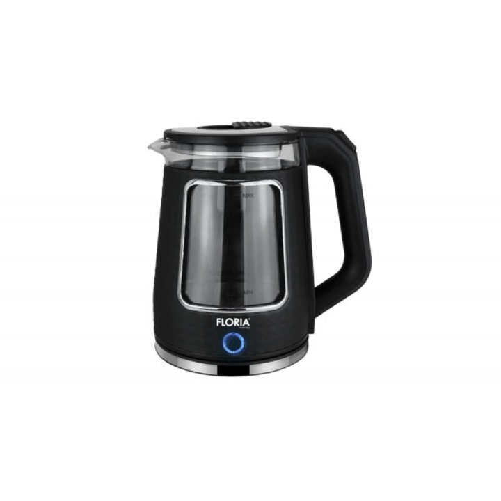 Cana electrica Rosberg R51230L, 1800W, 1.8L, Sticla, Inox/Negru