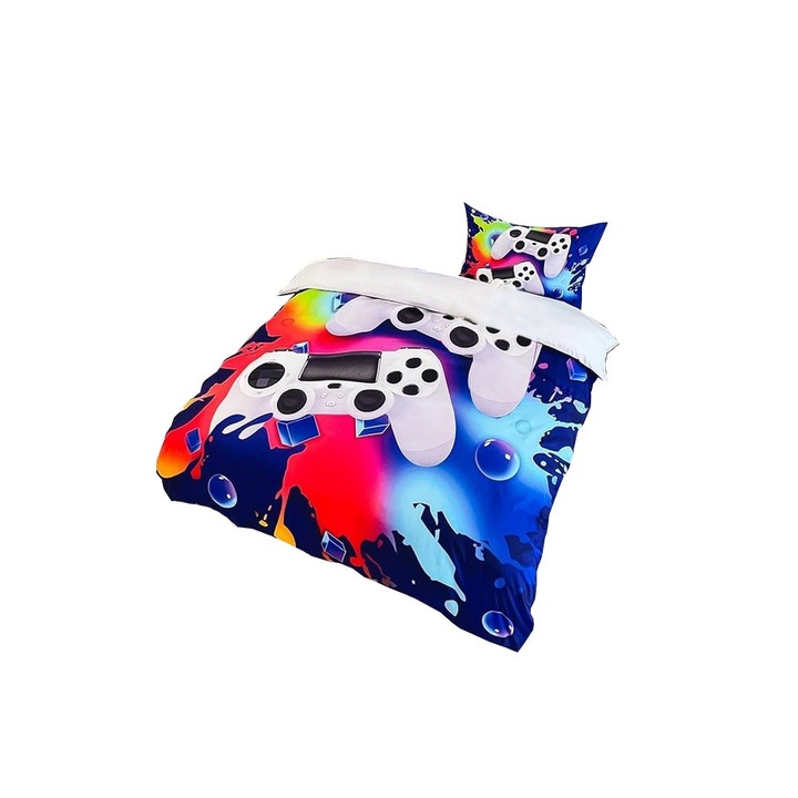 Set de lenjerie de pat cu model pentru jocuri, albastru 135 x 200cm