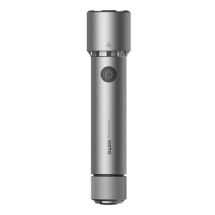Тактически фенер, HOTO, 2300lm, Водоустойчив IP68, Батерия 3100 mAh, USB-C, 37 x 150 mm, Сребрист