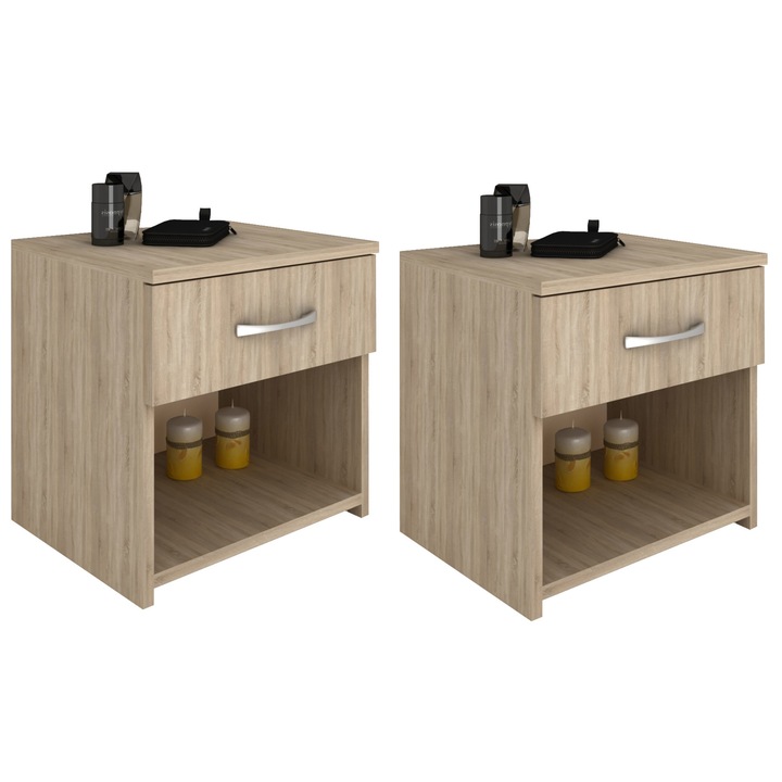 Set 2 Noptiere haaus Remi, 1 Sertar, Stejar Sonoma, 40 x 35 x 40 cm