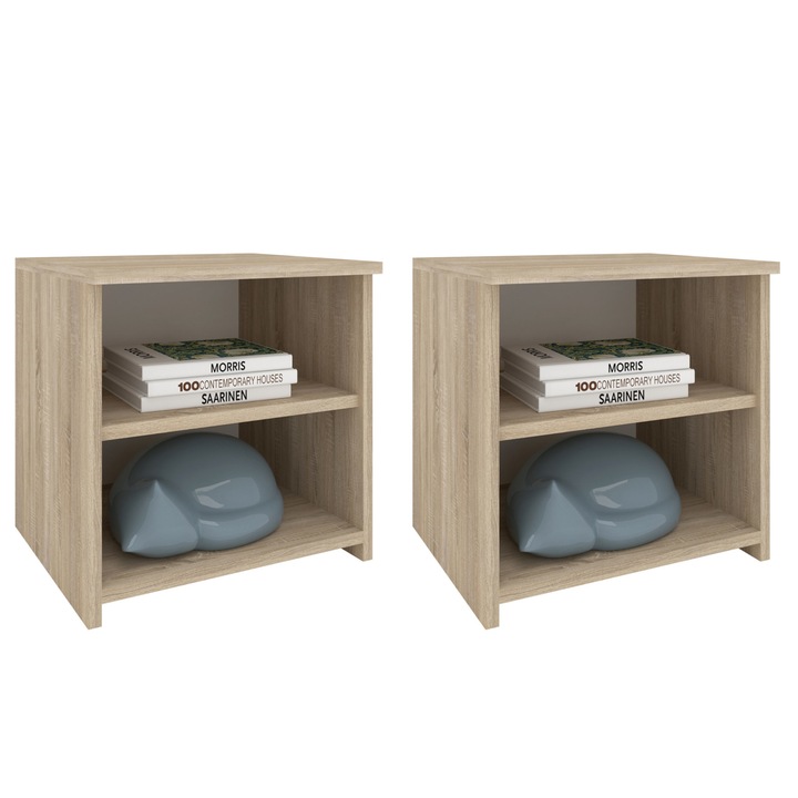 Set 2 Noptiere haaus Alma, O Polita, Stejar Sonoma, 40 x 33 x 40 cm