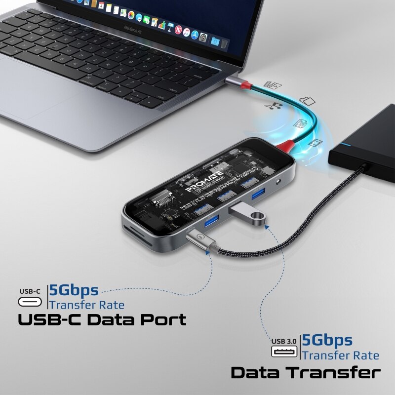 Hub ProMate, TRANSHUB-PRO, 11-in-1, transparent, Hub USB-C cu port de ...