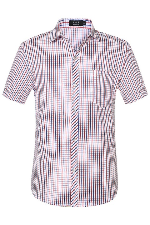 Lezser rövid ujjú nyári férfi ing, piros kockás, L-es méret, SSLR