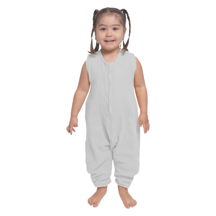 Sac de dormit copii de vara din muselina dubla cu picioare 18-36 luni Kidizi® Grey 0.3 tog