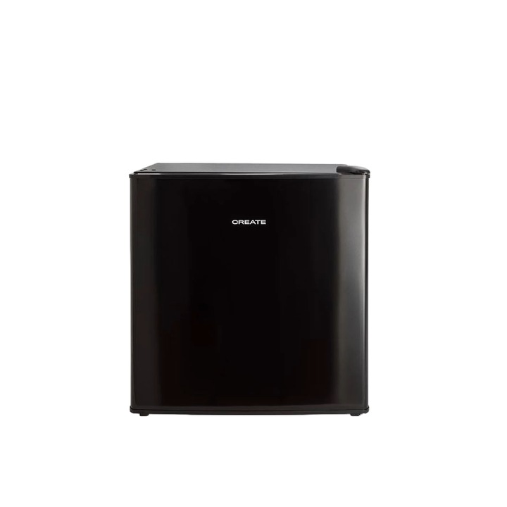 Frigider minibar CREATE, capacitate 43 litri, H 48 cm, ideal pentru birou/hotel/rulota, usa reversibila, temperatura reglabila, 1 raft otel, 2 compartimente pe usa, design compact, negru