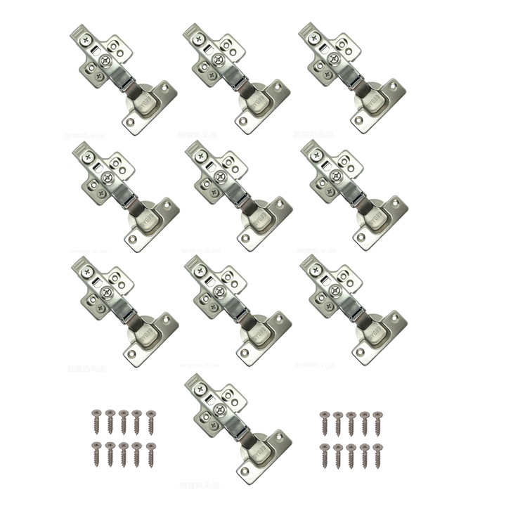 Set 10 bucati balama aruncatoare clip-top cu amortizare inchidere lenta reglare 3D si placuta pentru usi mobilier