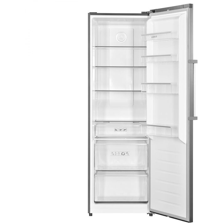 Frigider- Racitor Samus SRX474NFE, 359 L, Full No Frost, Multi Air Flow System, Clasa energetica E, Afisaj electronic LCD, H 185 cm, Inox/Argintiu