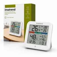 Termometru Digital si Higrometru Meteo IMA Trend® YG5275 Pro, Ecran 3.7 Inch, Afisaj cu Ora si Data, Lumina de Fundal, De Camera, Control Tactil, Indicator Comfort, Citire Automata la 15s, 3 Tipuri de Montare, Gama Profesionala, Alb