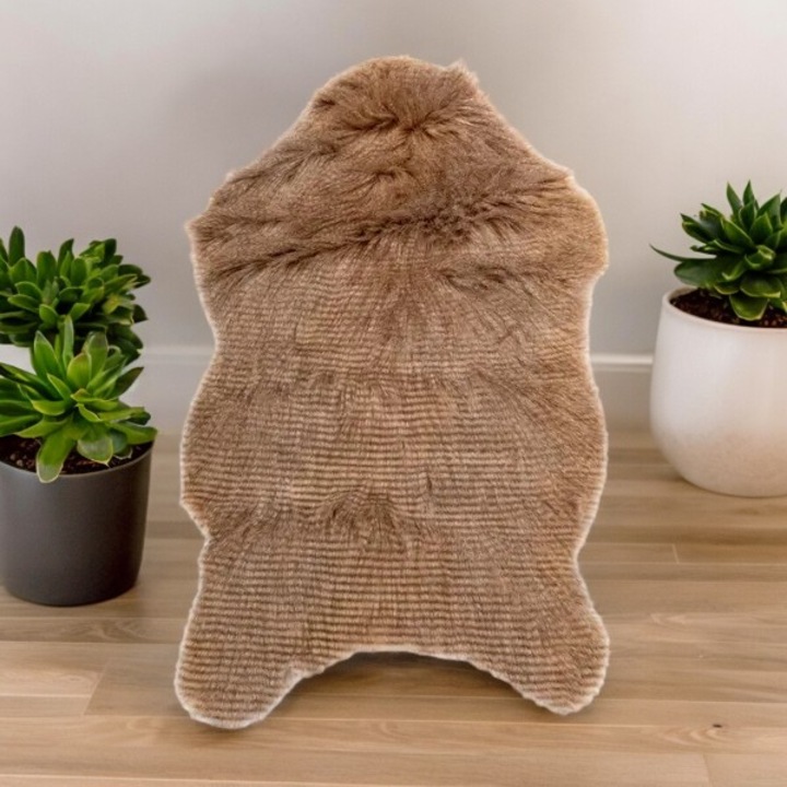 Covoras din Blana Sintetica, 60x90 cm, Maro