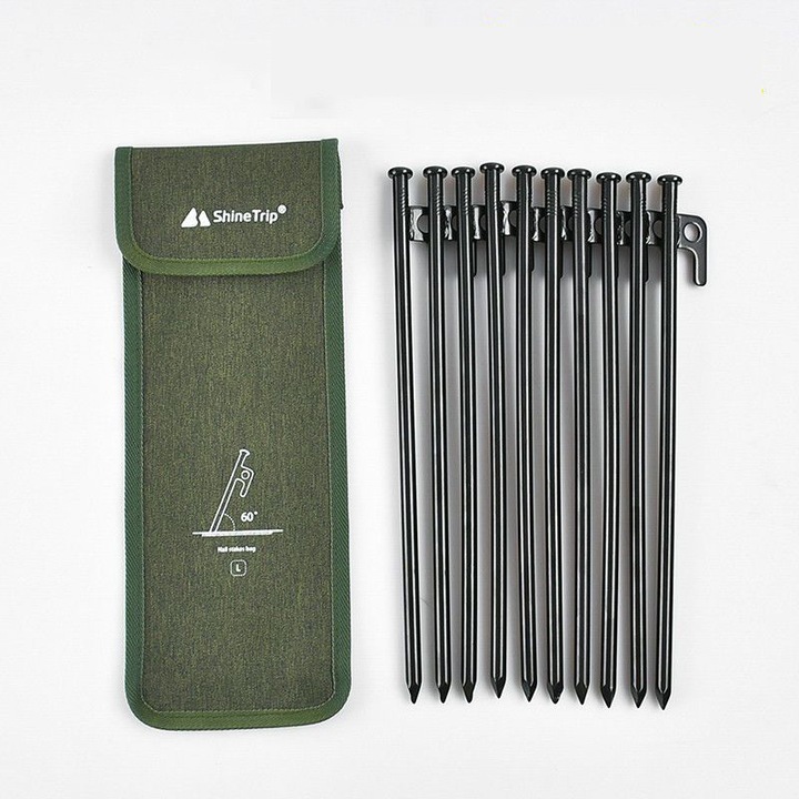 Колчета за палатка с чанта за съхранение, 10*20см, стоманени, черни