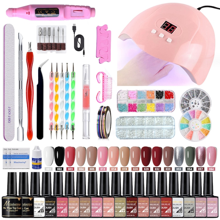 Set manichiura-pedichiura OVERTANG, 35 piese, lampa UV LED, ABS, pentru toate nivelurile