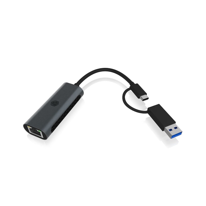 Placa de retea cu adaptor LAN, Raidsonic, Aluminiu, USB-A/USB-C la 2.5 Gigabit Ethernet, Negru