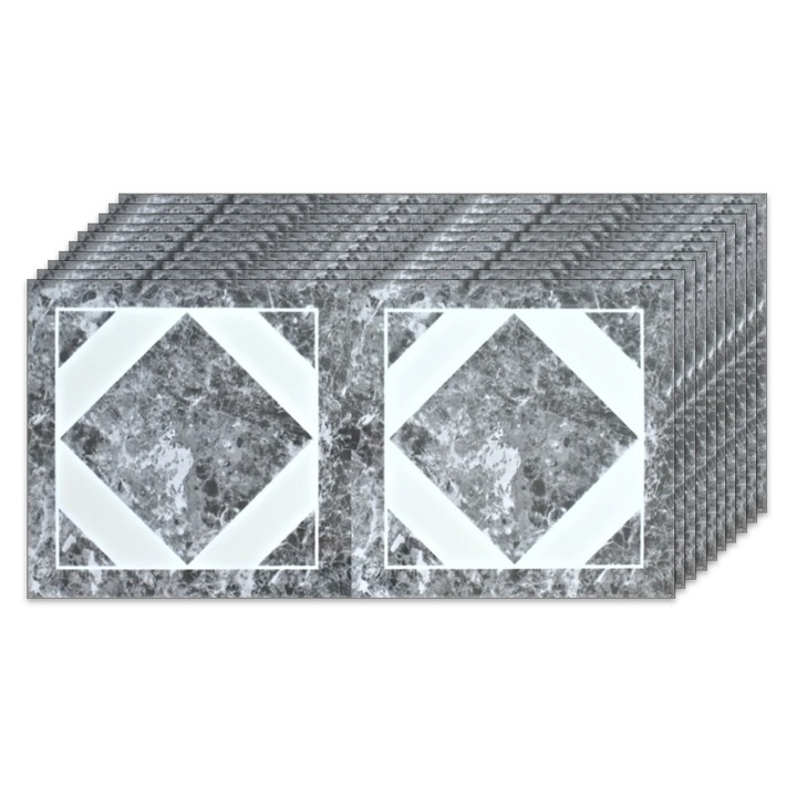 Set 10x Panouri decorative Selling Depot ®, autoadezive, imitatie marmura, grosime 2mm, dimensiuni 30x60cm, suprafata acoperita 1.8mp, Romb Gri