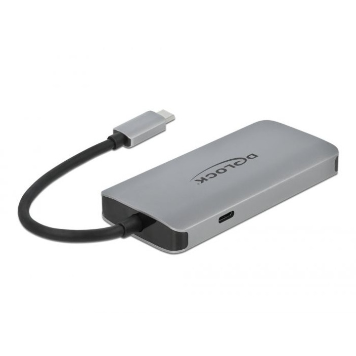 Хъб, DeLock, USB 3.2 Gen 1, 4 порта, Gigabit LAN/PD, сив