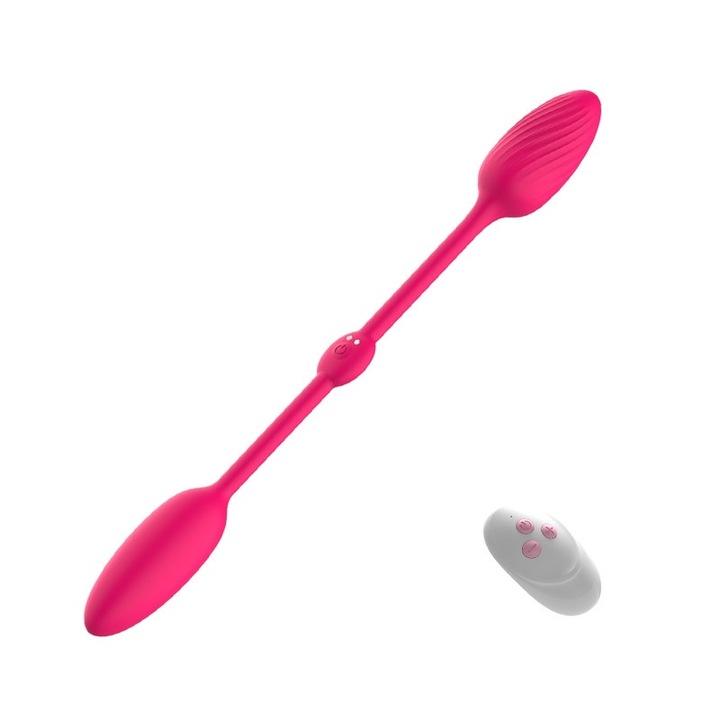 Kétvégű vibrátorkészlet, távirányító, 10 rezgési frekvencia, rózsaszín, rugalmas, 10 cm