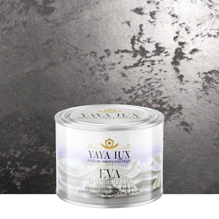 Vopsea decorativa de Lux, Eva Madreperla cu Fulgi de Sticla, Negru, 0, 5 Litri, YaYa Color