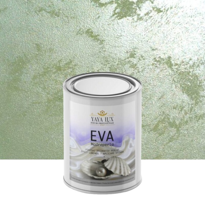 Vopsea decorativa de Lux, Eva Madreperla cu Fulgi de Sticla, Verde Fistic, 0, 5 Litri, YaYa Color