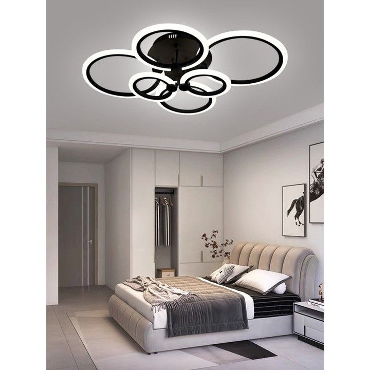 LED полилей с дистанционно управление, 3 вида светлина Топла Неутрална Студена, регулируема интензивност StrongLED, 6 кръга Черен 132W ZenLED®