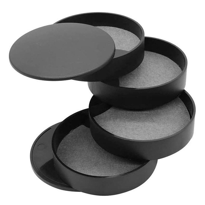 Кутия-органайзер за бижута, SINBINTA, 4 нива, въртене на 360 градуса, С подложка от нетъкан материал, Против надраскване, Водоустойчива, Устойчива на износване, За пръстени, колиета, обеци, ABS, 10x10x10 см, Черна