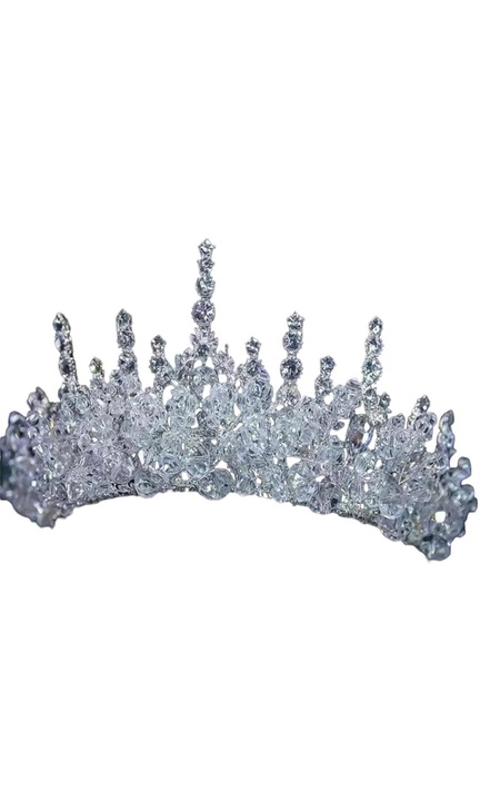 Булчинска тиара, тип принцеса, сребрист с кристали - GR99249