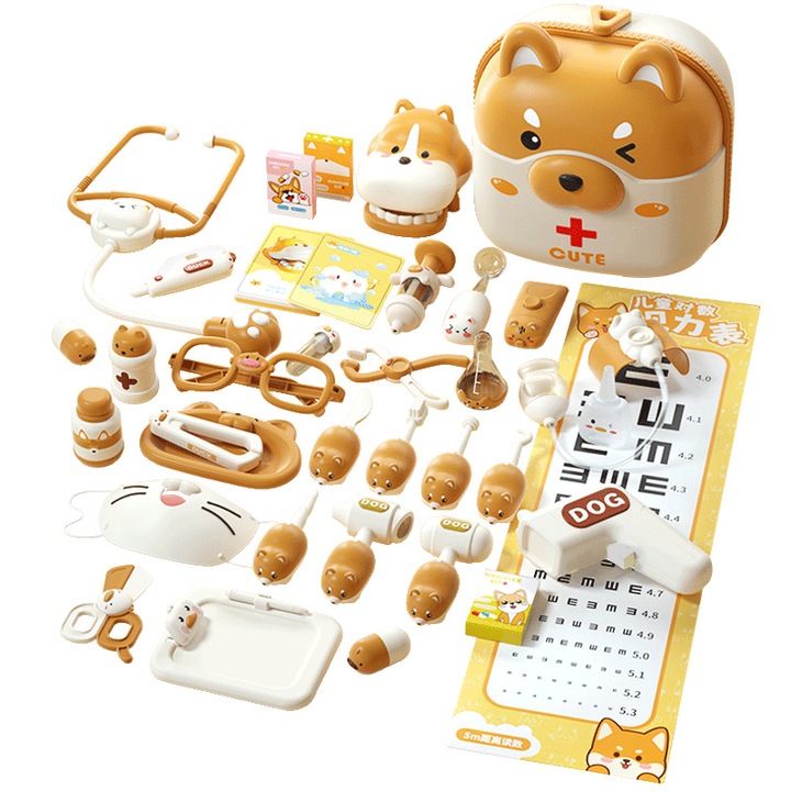 Set joaca doctor, Accesorii Dentare, Termometru, Stetoscop, Seringa, Mulaj dentar, Lumini si Sunete, Galben