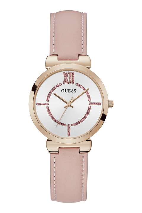 GUESS, Ceas de otel inoxidabil cu o curea de piele, Roz