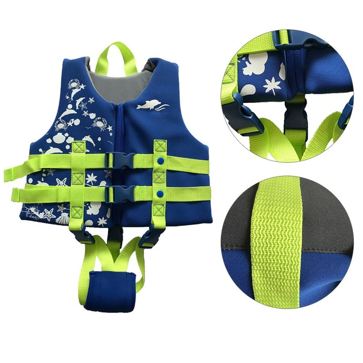 Спасителна жилетка с регулируеми предпазни колани, неопренова и EPE полиетиленова пяна за водни приключения на деца, помощно средство за плуване, което повишава увереността на плажове, басейни, лодки (възраст 1-12)