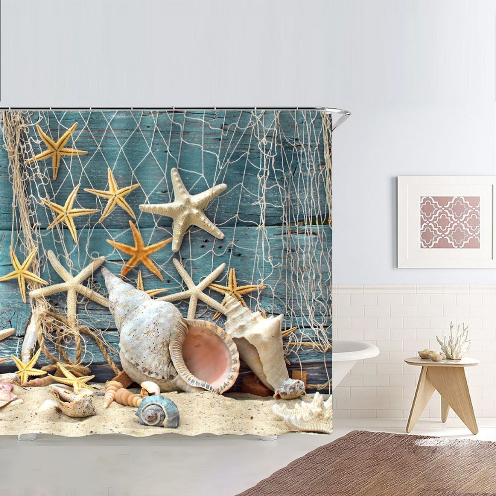 Perdea de Dus HASEPE, Model Marin cu Stele de Mare