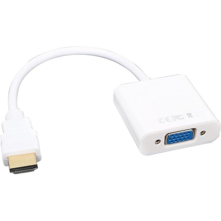 HDMI-VGA adapter, személyes/játékra/üzleti használatra, fehér, 12,7x5,1x12,7 cm