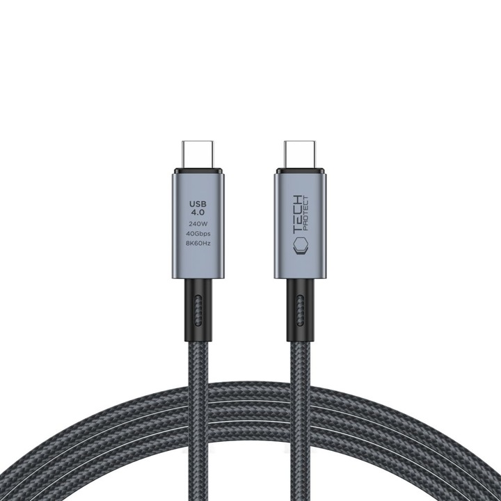 Tech-Protect USB Type-C - USB Type-C adat- és töltőkábel - Tech-Protect Ultraboost USB 4.0 / 8K / 40 Gbps / PD240 Cable - 240W - szürke