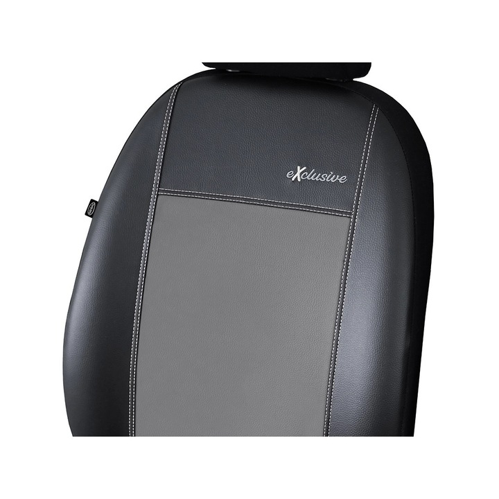 Set huse scaune auto, Pok-Ter Exclusive, Piele Ecologica Gri, 11 piese, compatibile cu airbag