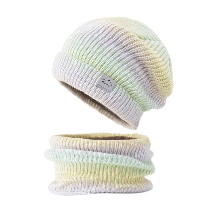 Set esarfa si palarie tricotata pentru femei, calduroasa, multicolor, dimensiuni ajustabile