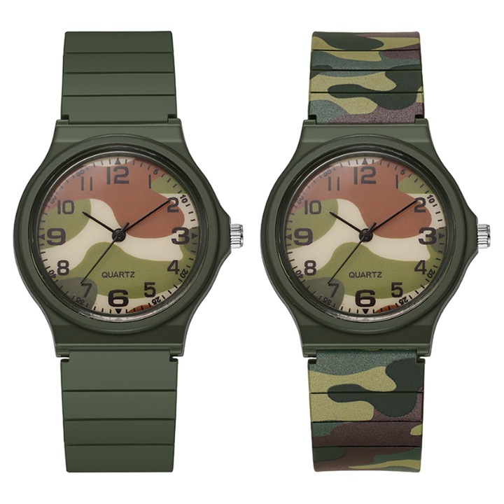 Ceas analogic unisex, verde, gri, albastru, 10x9x8cm, 30M rezistent la apa