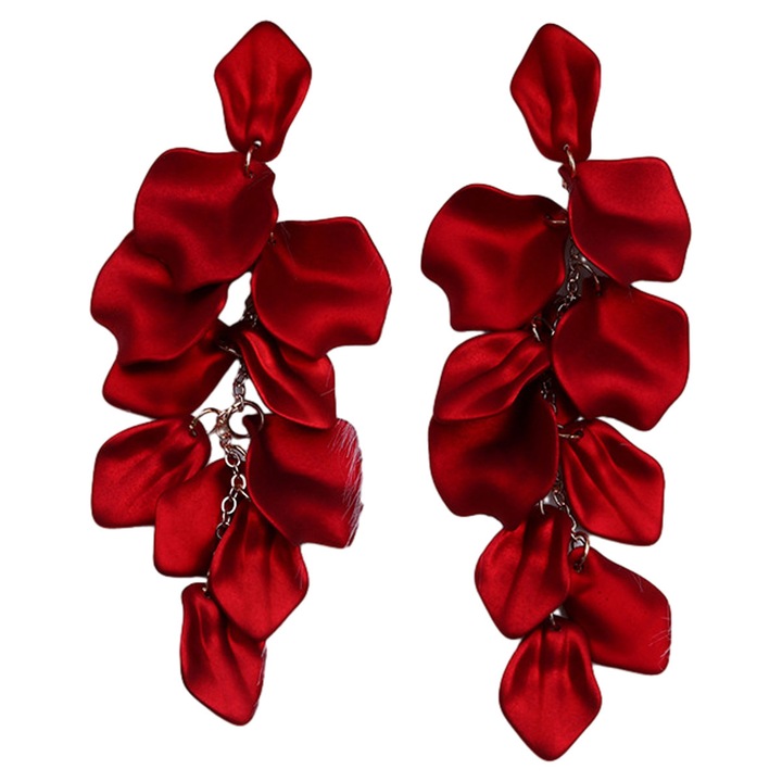 Cercei tip tassel petala acrilic, rosu