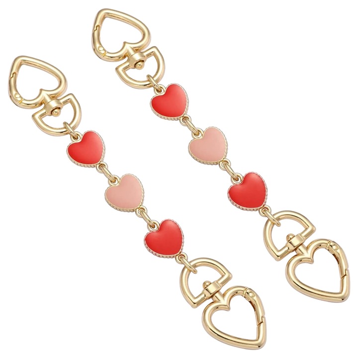 Комплект от 2 дръжки за чанти QttvbTna, модел сърце, сплав, червено/розово