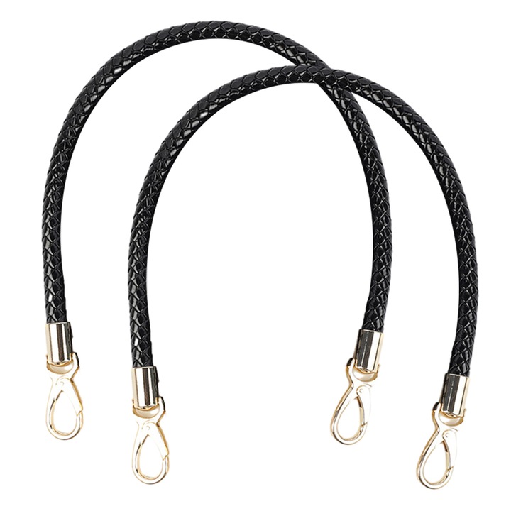 Комплект 2 дръжки за чанти QttvbTna, екологична кожа, черни, 60см