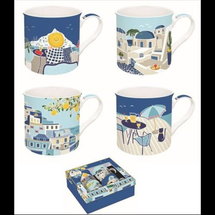 Set cani din portelan 4 bucati 300ml, in cutie, Sea Dreams, Atmosfera, multicolor