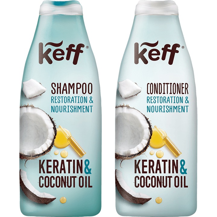 Hajsampon csomag + Keratin és kókuszos hajbalzsam Sano Keff 500 ml