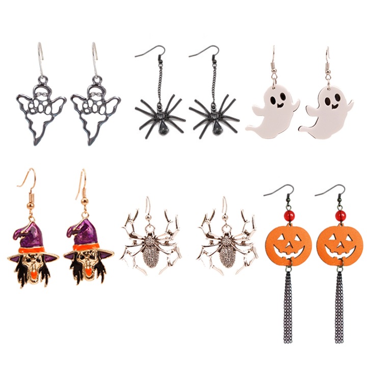 Set 6 perechi cercei Halloween, 4.5x5cm, crom