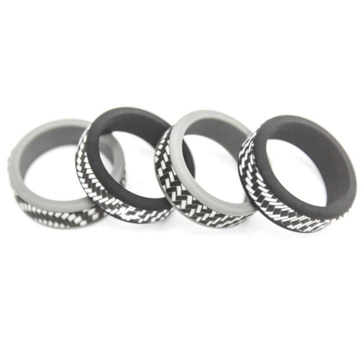 Set 4 Verighete din Silicon QttvbTna, Rezistente la Apa, Negru/Argintiu, 8mm