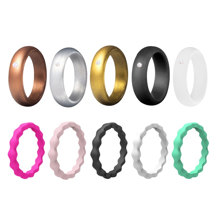 Set de 10 inele din silicon colorate pentru femei, BGHYHYHI, 5.7mm latime, 18.9mm diametru, multicolor