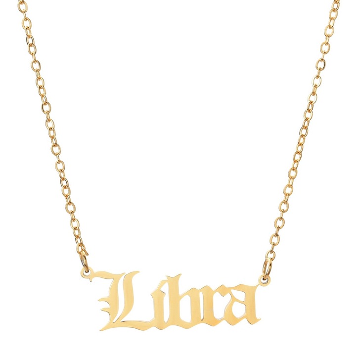 Colier cu zodia Balanta, inox placat cu aur 18K, hipoalergenic, auriu