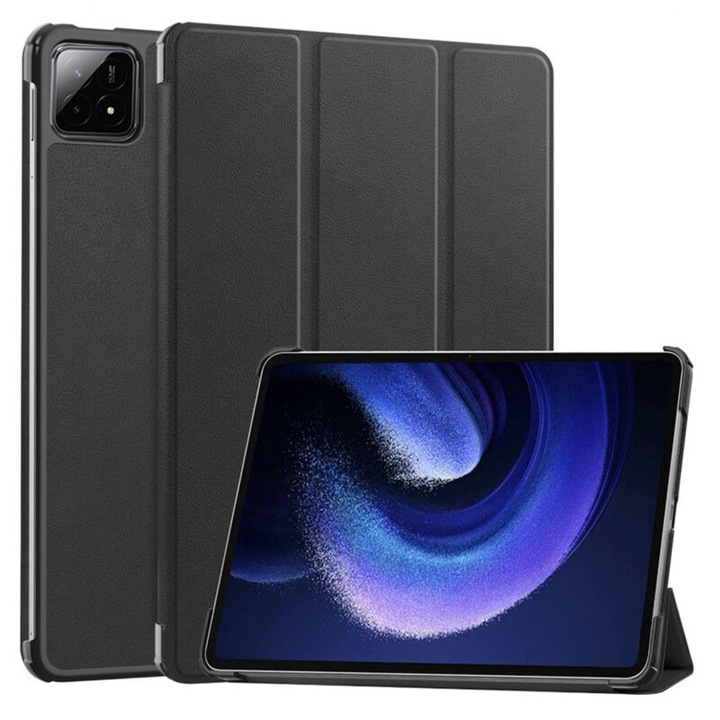 Защитно покритие flip cover за таблет съвместим с Xiaomi Pad 6s Pro, 12.4", FoldPro, тип стойка, екологична кожа, Черен