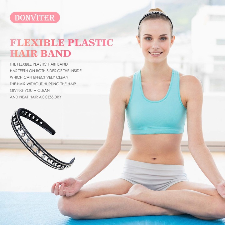 Banda de par Jormftte, cu dinti din cristal, elastica, confortabila, multicolor, set de 2 bucati