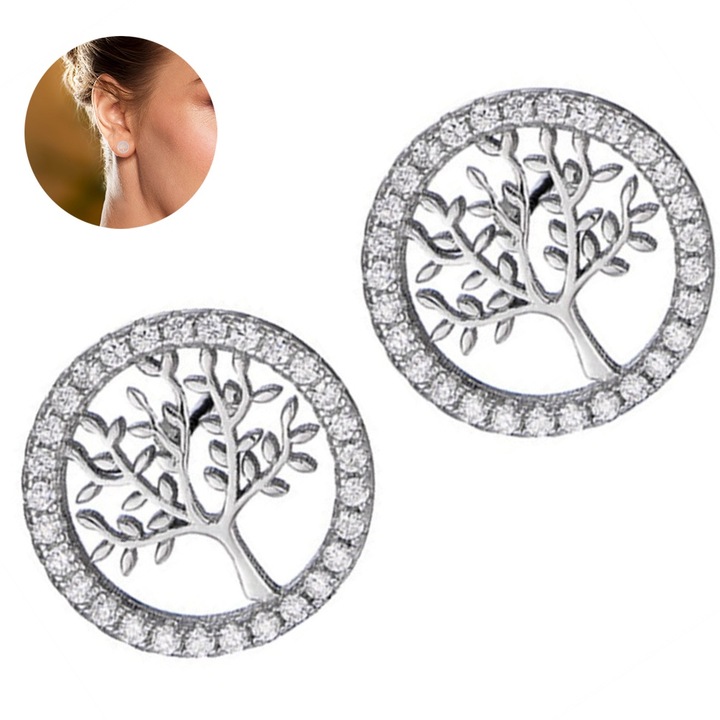 Cercei tip surub, Argint, Infinit 8, 0.9x1.25cm, Argintiu